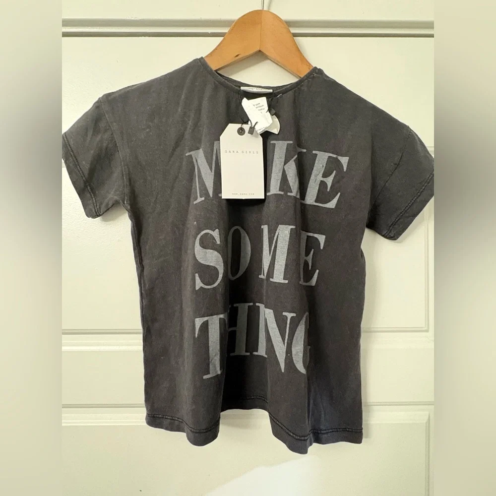 NWT Zara Girls Women's Washed Gray Text Cropped T Shirt Top 10 XS S X‎ Small